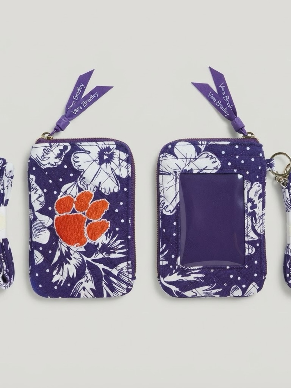 NWT Vera Bradley Clemson University Zip ID Lanyard Rain Garden Purple